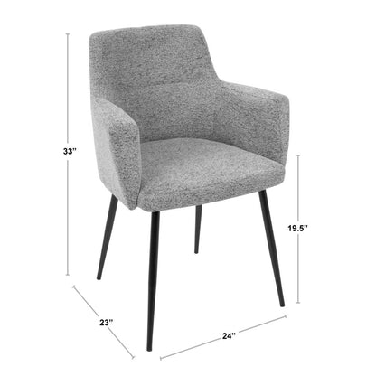 Andrew Contemporary Dining/Accent Chair in Black with Grey Fabric - Set of 2