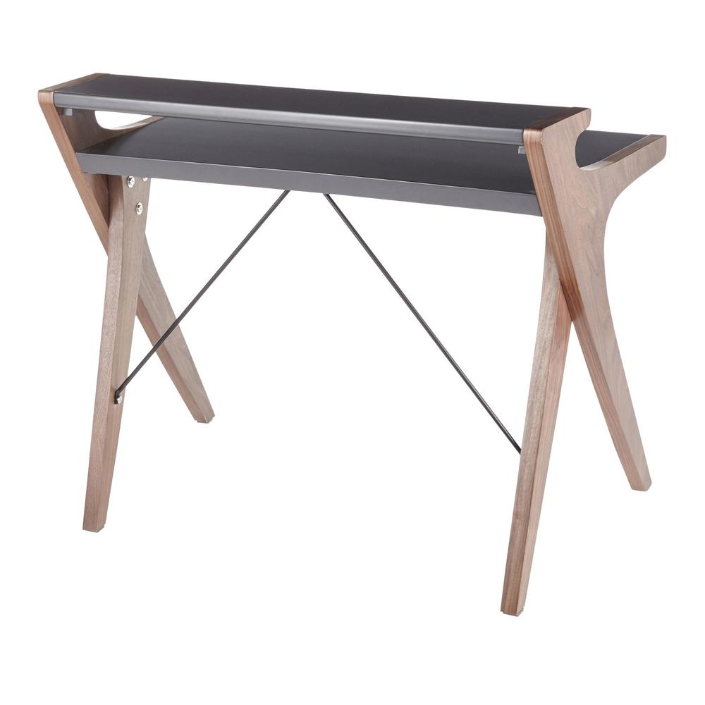 Archer Contemporary Desk in Walnut Wood with Grey Wood Top