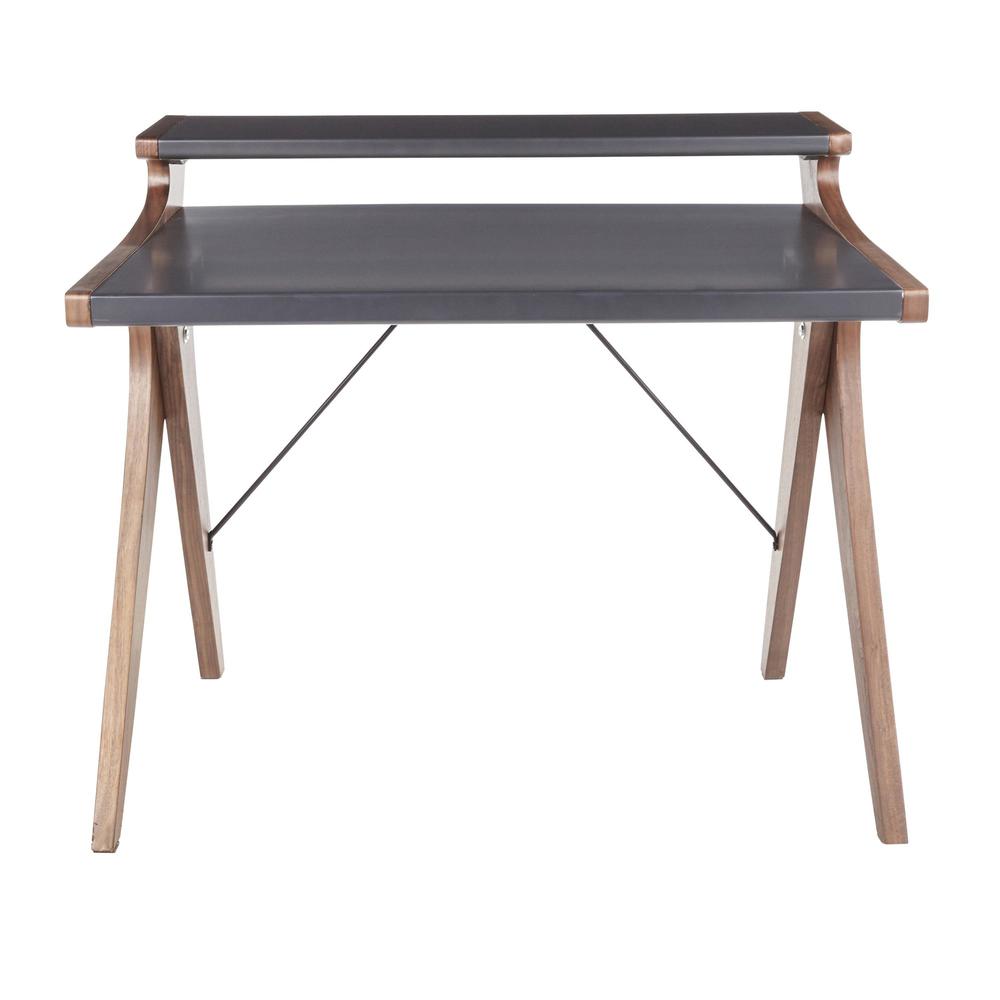Archer Contemporary Desk in Walnut Wood with Grey Wood Top
