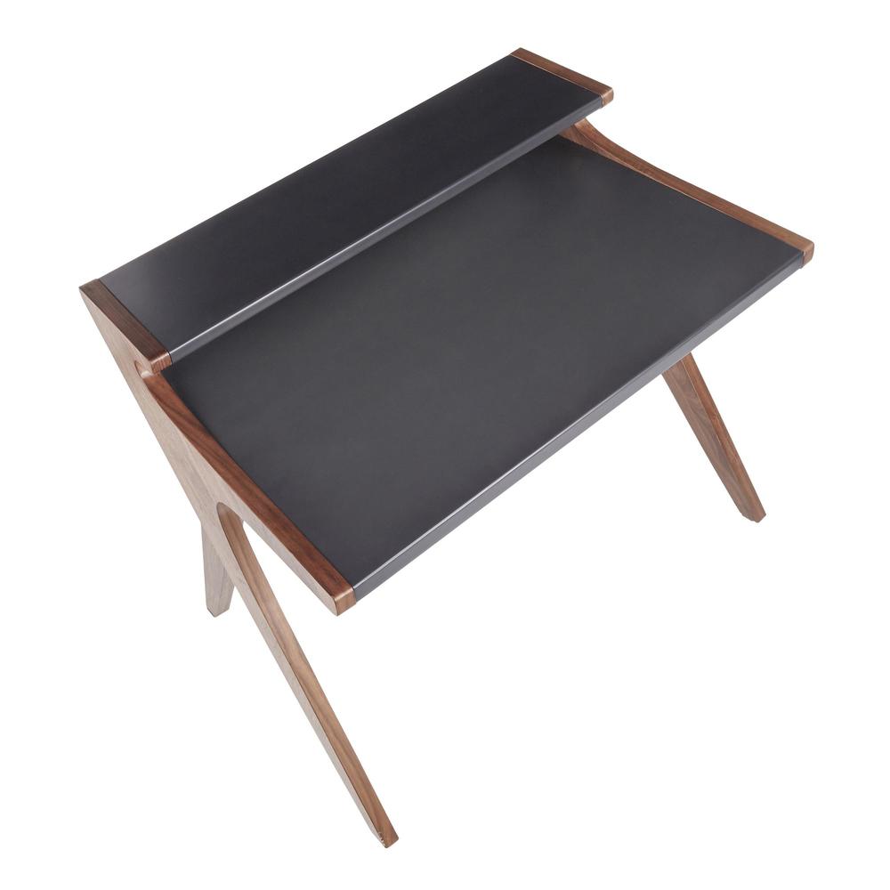 Archer Contemporary Desk in Walnut Wood with Grey Wood Top