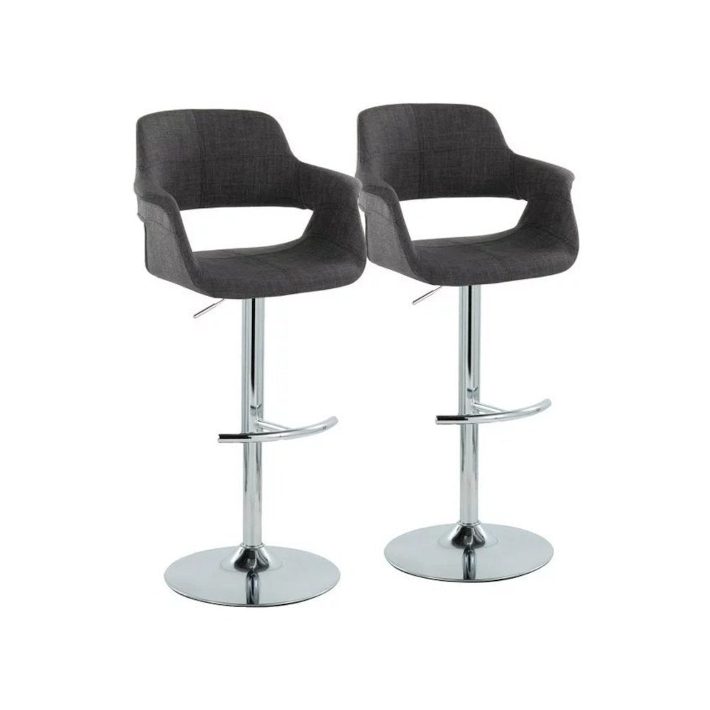 Chrome Metal, Charcoal Fabric Vintage Flair Adjustable Barstool - Set of 2