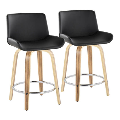 Santi 24" Fixed-Height Counter Stool - Set of 2 in Zebra Wood