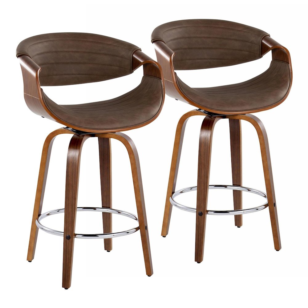 Symphony 26" Fixed-Height Counter Stool - Set of 2 in Walnut Wood