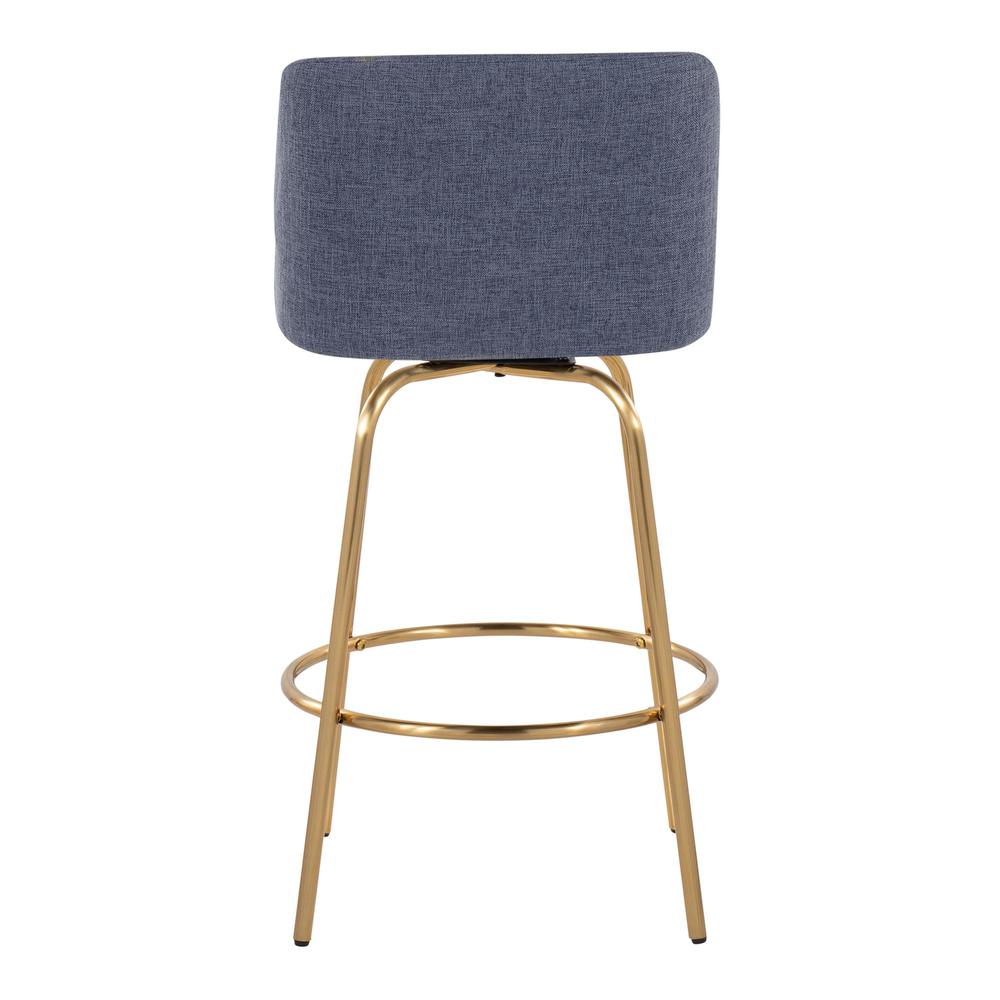 Blue Fabric, Gold Metal Toriano 26" Fixed-Height Counter Stool - Set of 2