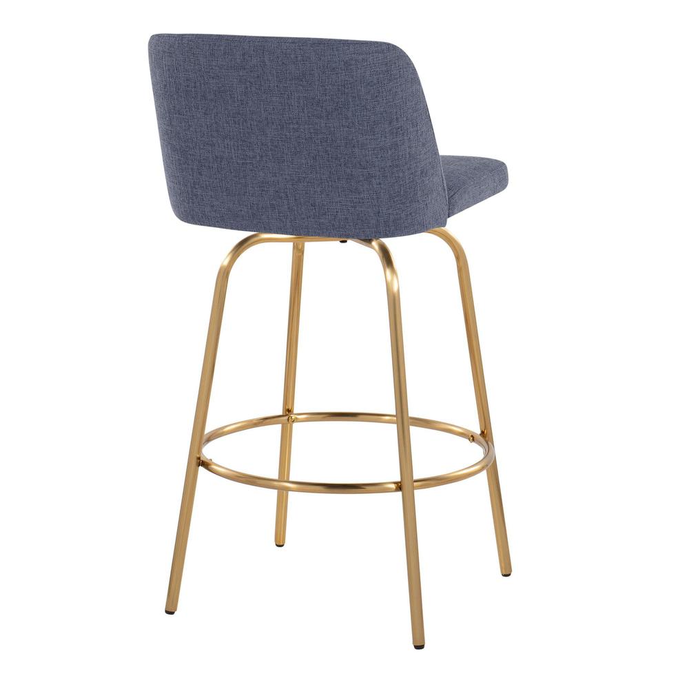 Blue Fabric, Gold Metal Toriano 26" Fixed-Height Counter Stool - Set of 2