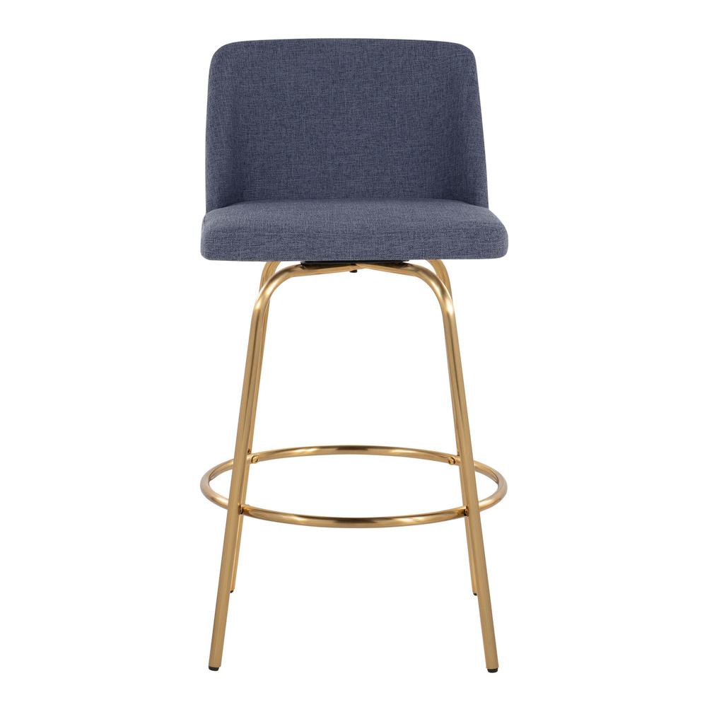 Blue Fabric, Gold Metal Toriano 26" Fixed-Height Counter Stool - Set of 2