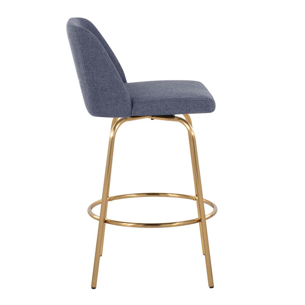 Blue Fabric, Gold Metal Toriano 26" Fixed-Height Counter Stool - Set of 2
