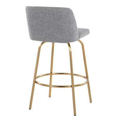 Grey Fabric, Gold Metal Toriano 26" Fixed-Height Counter Stool - Set of 2