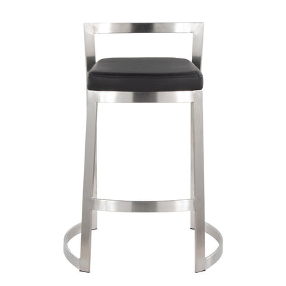 Stainless Steel, Black PU Fuji DLX Counter Stool - Set of 2