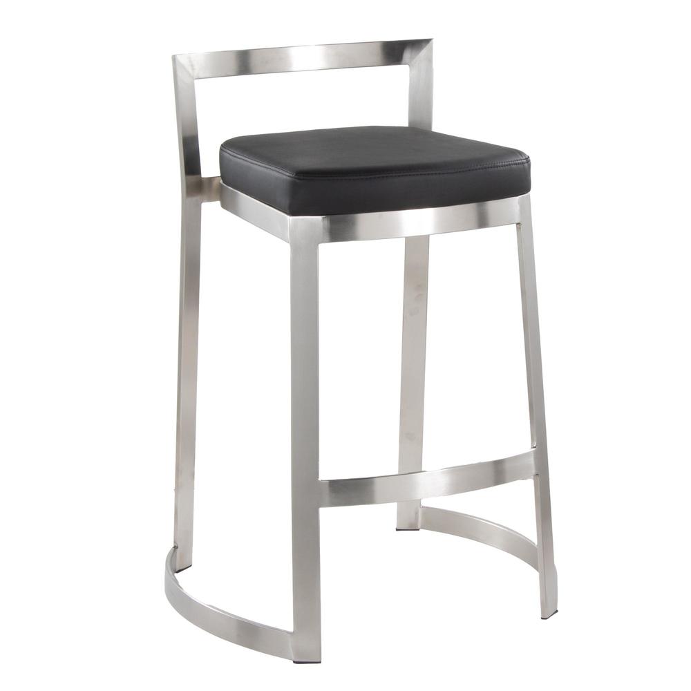 Stainless Steel, Black PU Fuji DLX Counter Stool - Set of 2