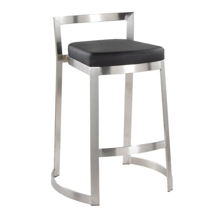 Stainless Steel, Black PU Fuji DLX Counter Stool - Set of 2