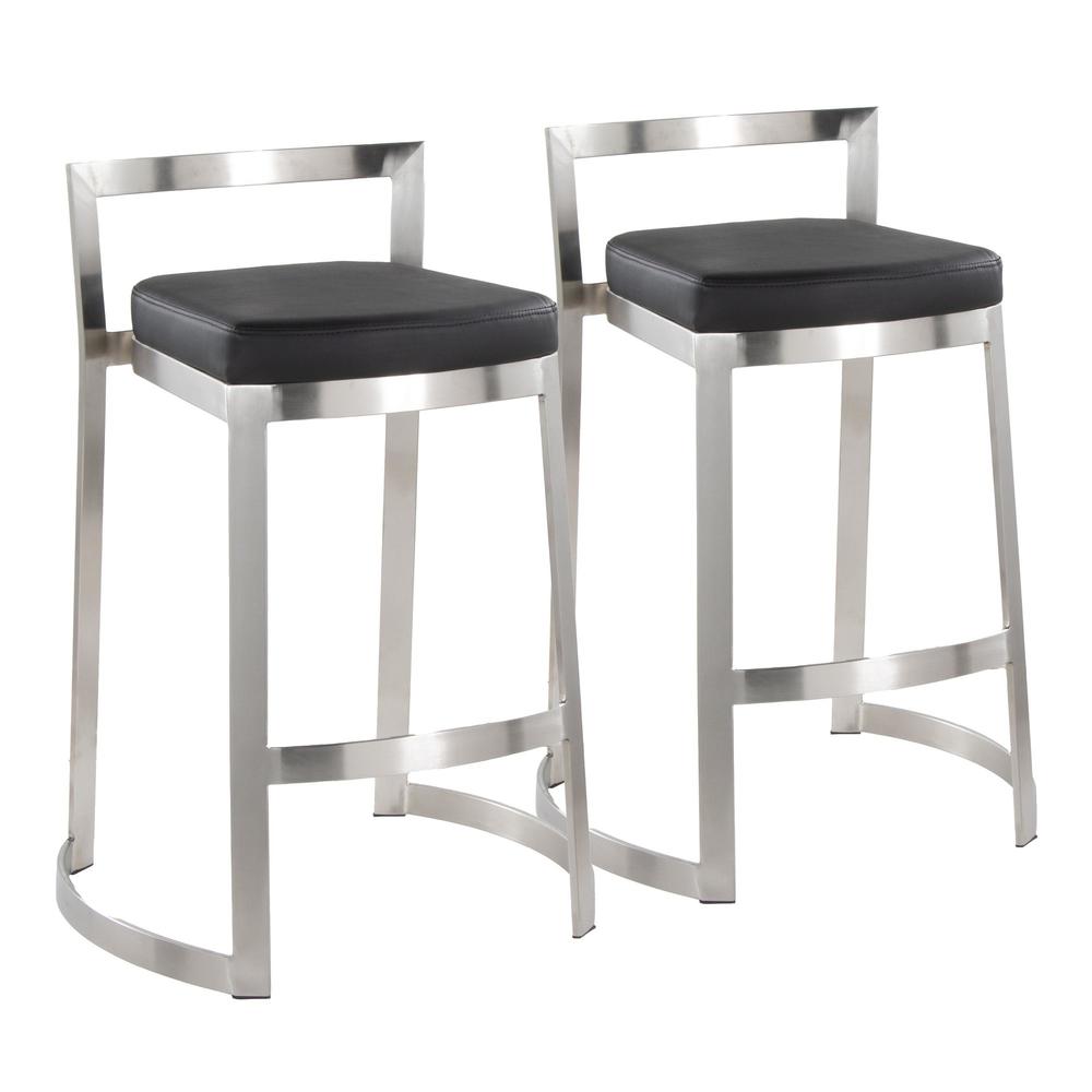 Stainless Steel, Black PU Fuji DLX Counter Stool - Set of 2