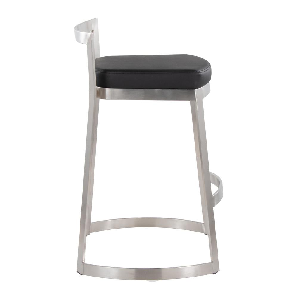 Stainless Steel, Black PU Fuji DLX Counter Stool - Set of 2