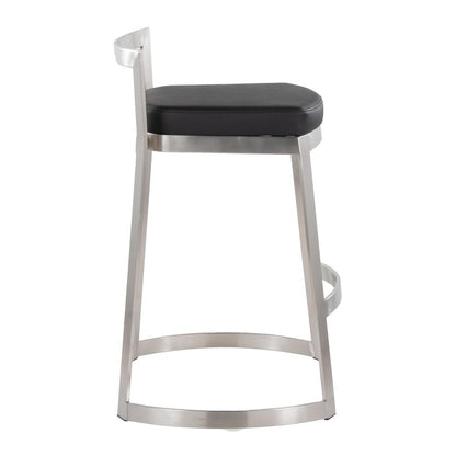 Stainless Steel, Black PU Fuji DLX Counter Stool - Set of 2