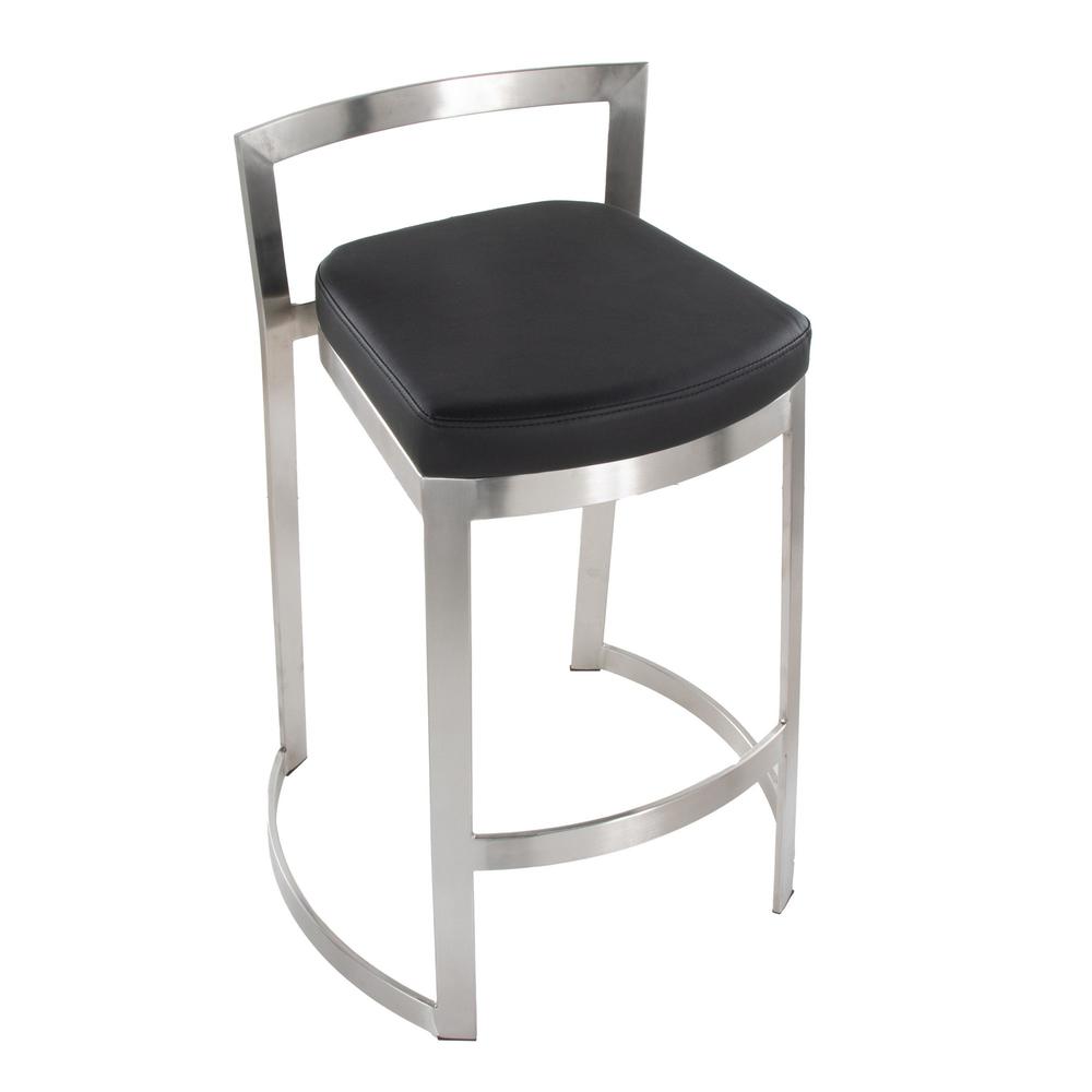 Stainless Steel, Black PU Fuji DLX Counter Stool - Set of 2