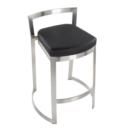 Stainless Steel, Black PU Fuji DLX Counter Stool - Set of 2