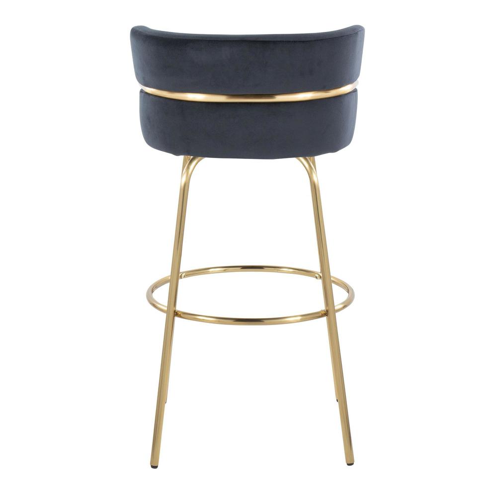 Gold Metal, Black Velvet Cinch Claire 30" Fixed-Height Barstool - Set of 2