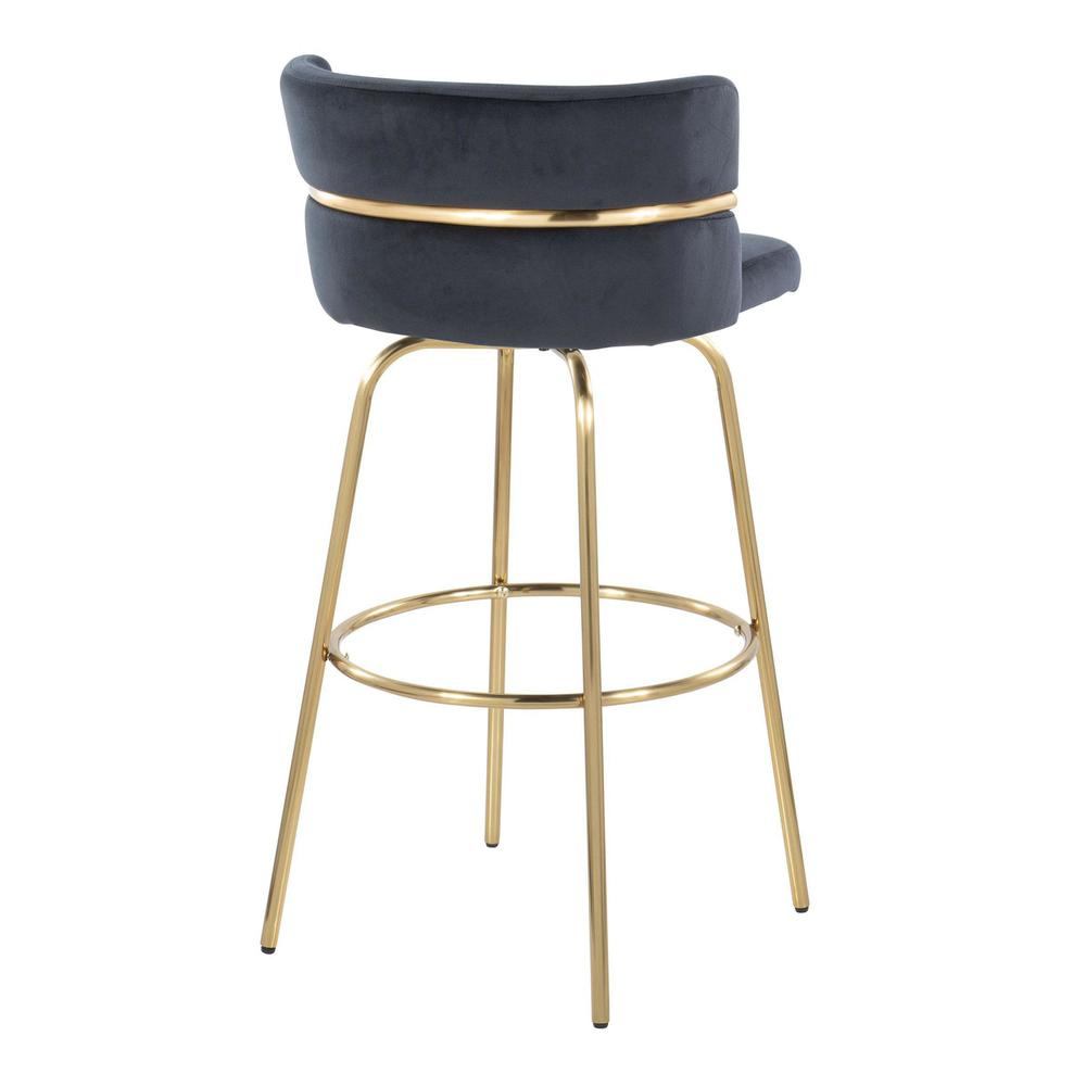Gold Metal, Black Velvet Cinch Claire 30" Fixed-Height Barstool - Set of 2