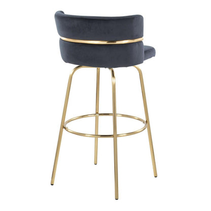 Gold Metal, Black Velvet Cinch Claire 30" Fixed-Height Barstool - Set of 2