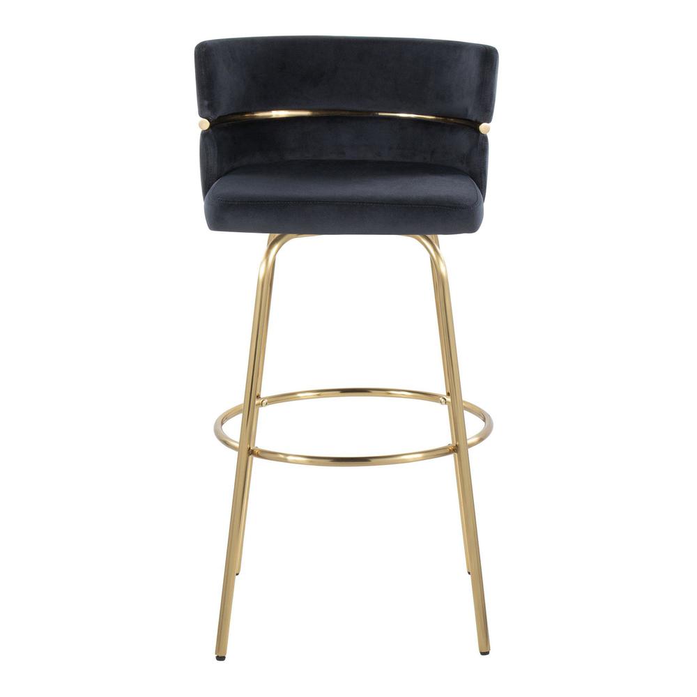 Gold Metal, Black Velvet Cinch Claire 30" Fixed-Height Barstool - Set of 2