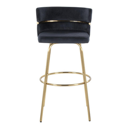 Gold Metal, Black Velvet Cinch Claire 30" Fixed-Height Barstool - Set of 2