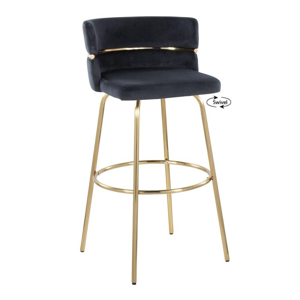 Gold Metal, Black Velvet Cinch Claire 30" Fixed-Height Barstool - Set of 2
