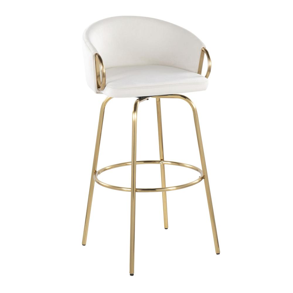 Gold Metal, Cream Velvet Claire 30" Fixed-Height Barstool - Set of 2