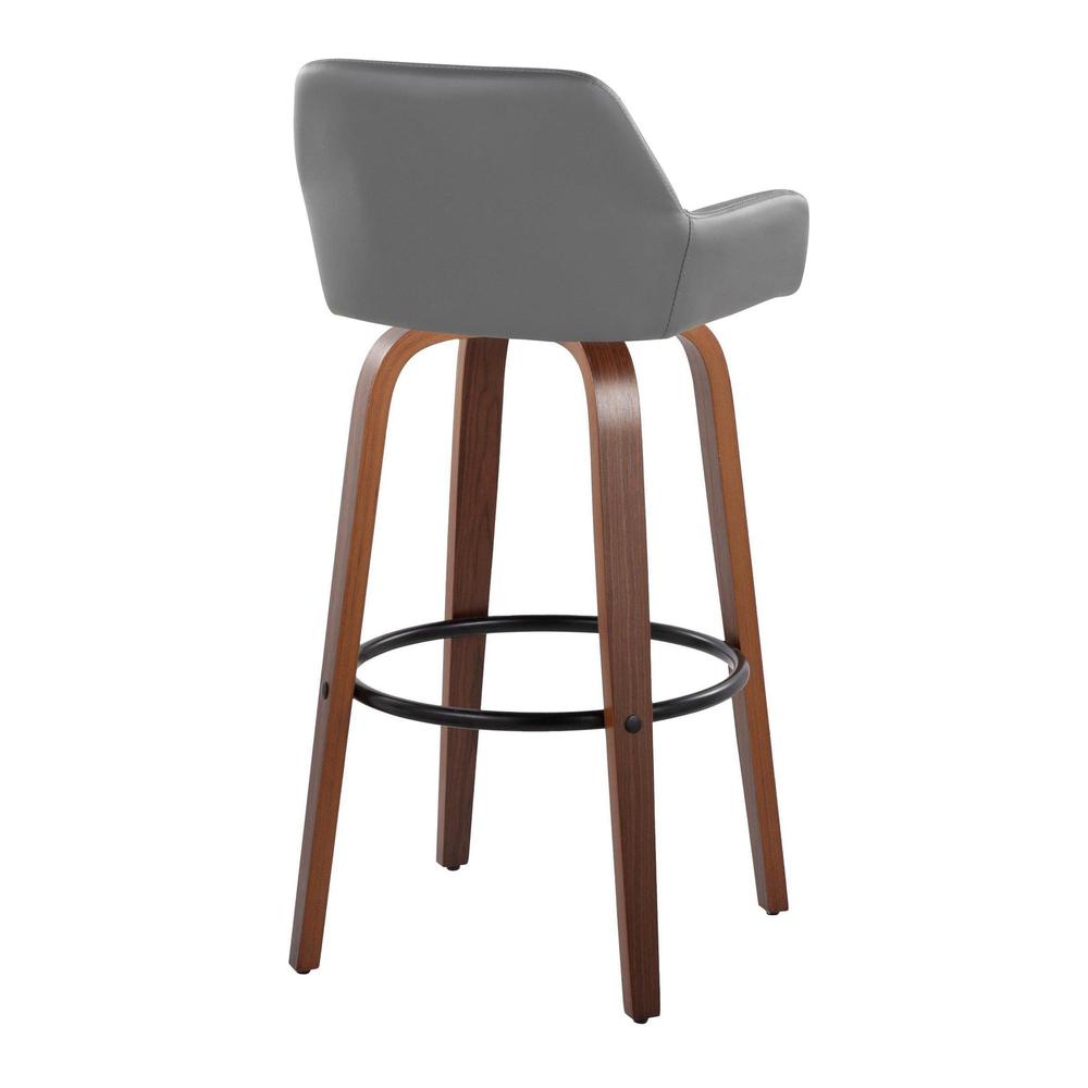 Walnut Wood, Black Metal, Grey PU Daniella 30" Fixed-Height Barstool - Set of 2