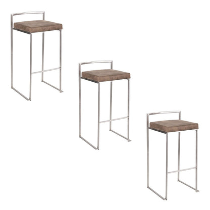 Fuji Stacker 30" Fixed-Height Barstool - Set of 3 in Stainless Steel