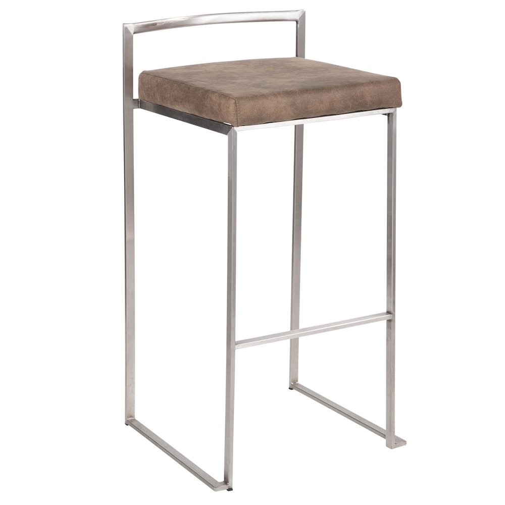 Fuji Stacker 30" Fixed-Height Barstool - Set of 3 in Stainless Steel