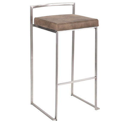 Fuji Stacker 30" Fixed-Height Barstool - Set of 3 in Stainless Steel