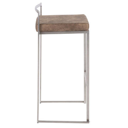 Fuji Stacker 30" Fixed-Height Barstool - Set of 3 in Stainless Steel