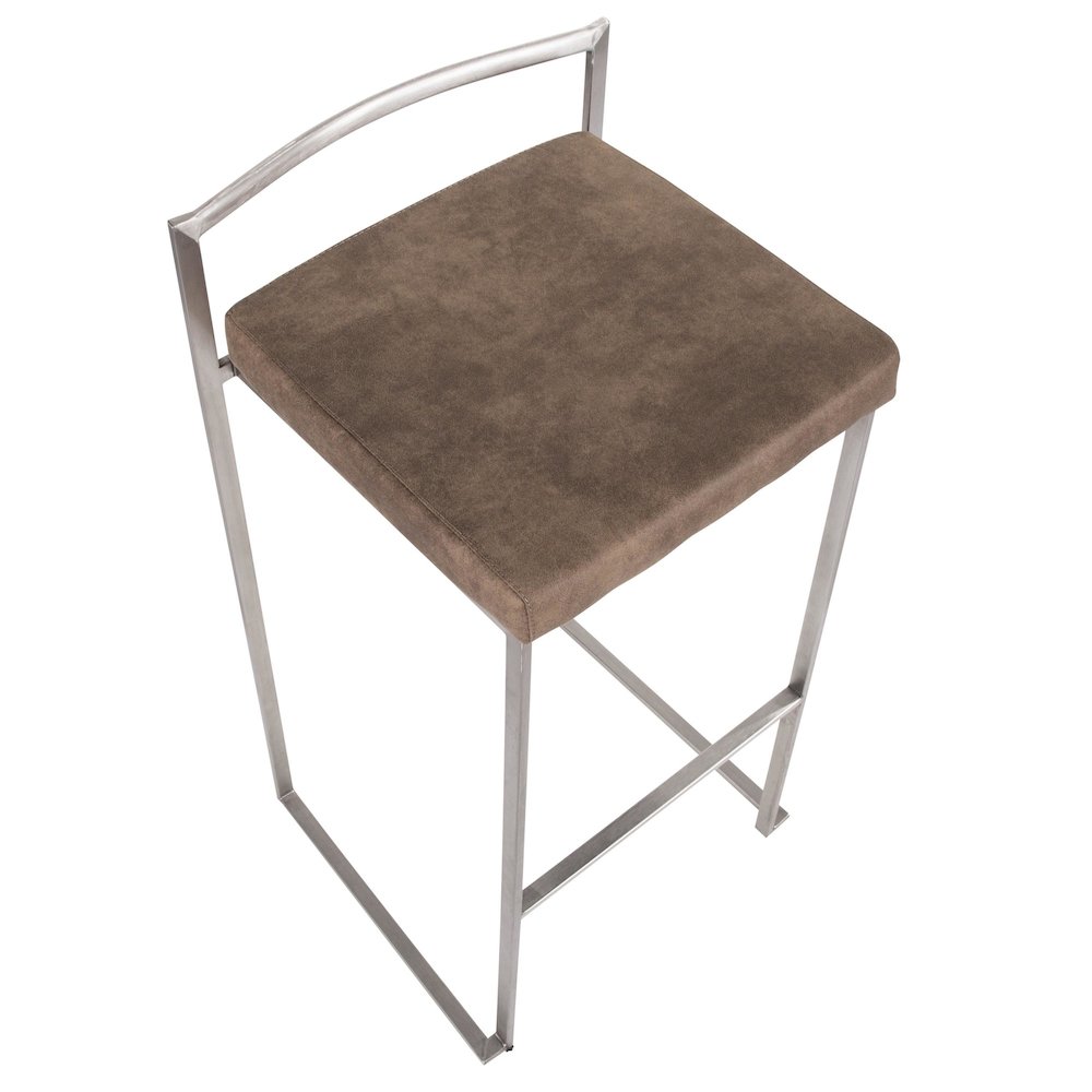 Fuji Stacker 30" Fixed-Height Barstool - Set of 3 in Stainless Steel