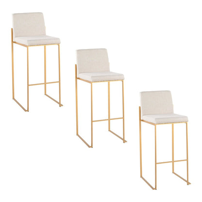 Fuji High Back 30" Fixed-Height Barstool - Set of 3 in Gold Steel