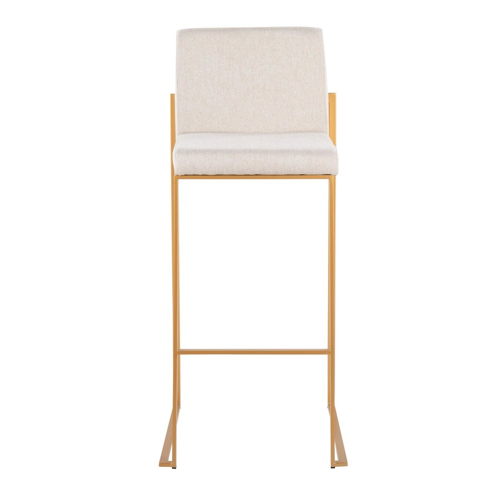 Fuji High Back 30" Fixed-Height Barstool - Set of 3 in Gold Steel