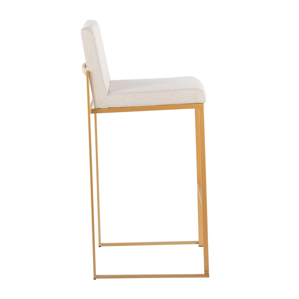 Fuji High Back 30" Fixed-Height Barstool - Set of 3 in Gold Steel