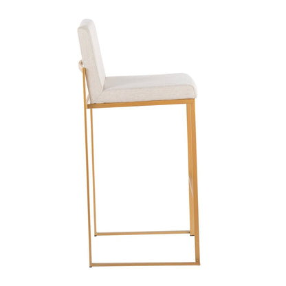 Fuji High Back 30" Fixed-Height Barstool - Set of 3 in Gold Steel