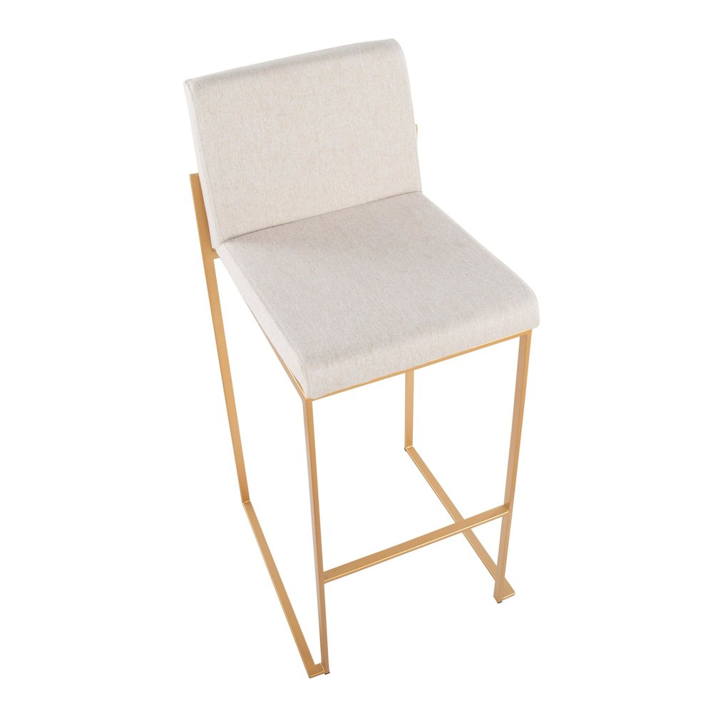 Fuji High Back 30" Fixed-Height Barstool - Set of 3 in Gold Steel