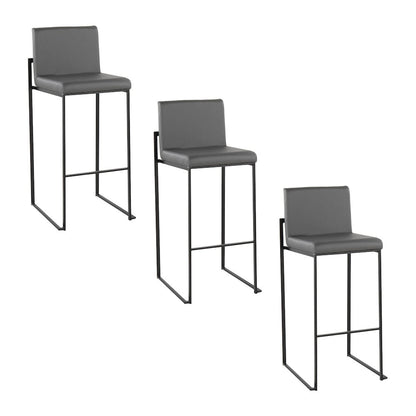 Fuji High Back 30" Fixed-Height Barstool - Set of 3 in Black Steel