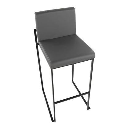 Fuji High Back 30" Fixed-Height Barstool - Set of 3 in Black Steel