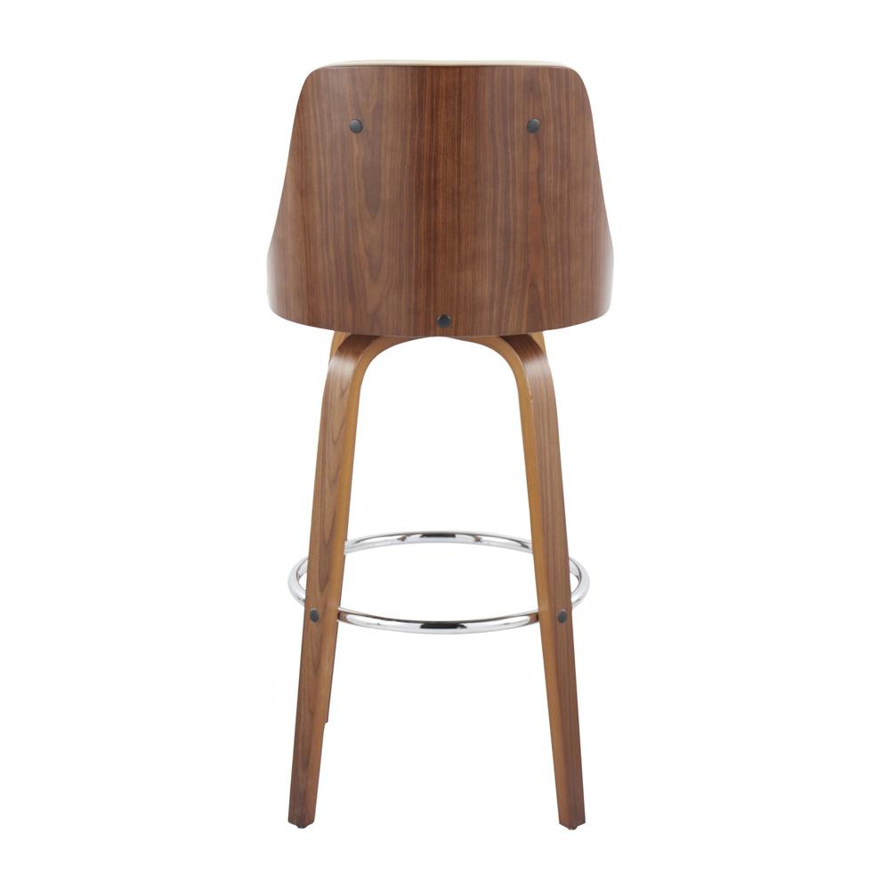 Walnut Wood, Chrome Metal, Cream PU Gianna Fixed-Height Barstool - Set of 2