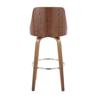 Walnut Wood, Chrome Metal, Cream PU Gianna Fixed-Height Barstool - Set of 2