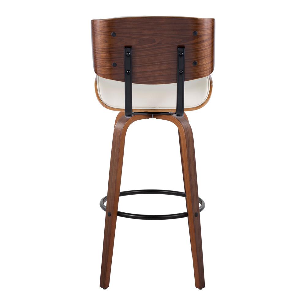 Walnut Wood, Black Metal, Cream PU Lombardi 30" Fixed-Height Barstool - Set of 2