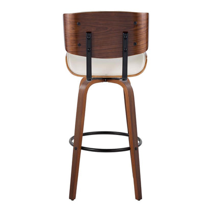 Walnut Wood, Black Metal, Cream PU Lombardi 30" Fixed-Height Barstool - Set of 2