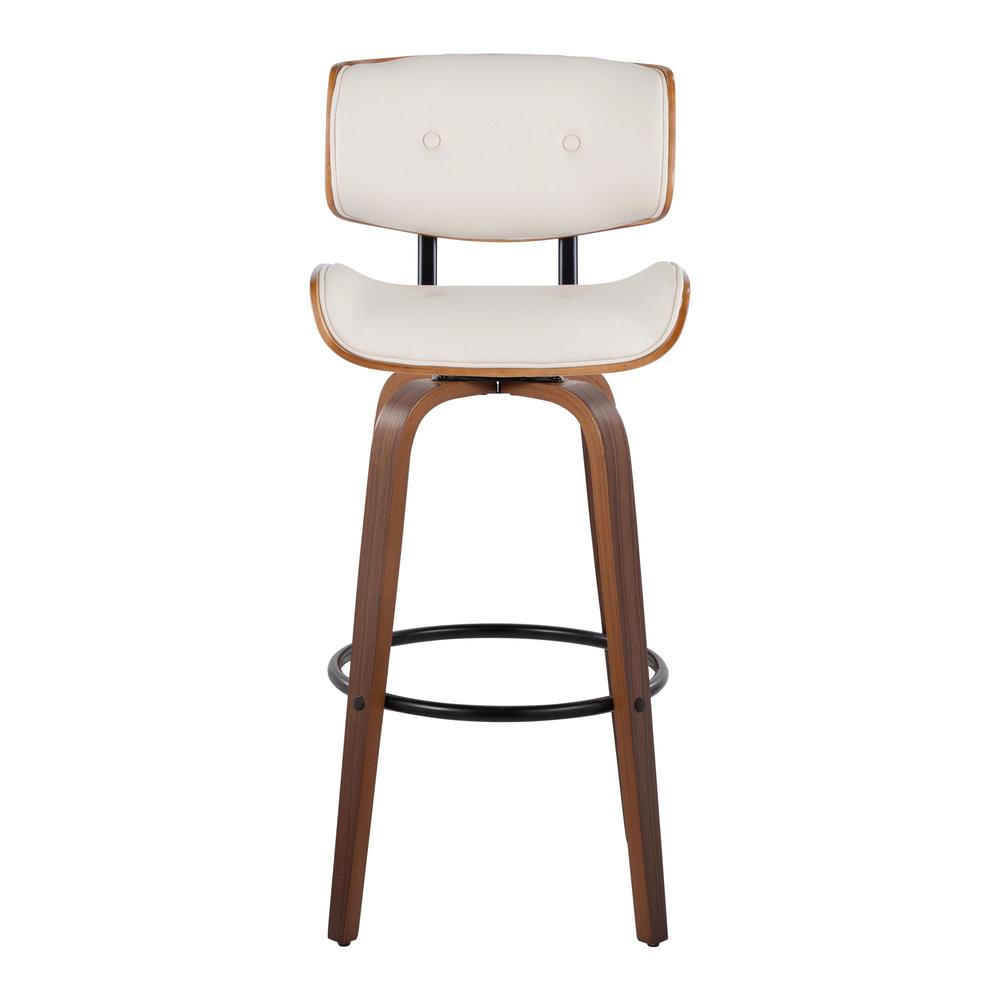 Walnut Wood, Black Metal, Cream PU Lombardi 30" Fixed-Height Barstool - Set of 2