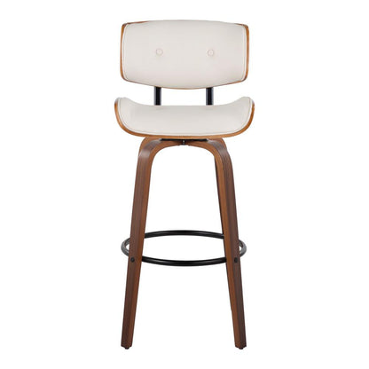 Walnut Wood, Black Metal, Cream PU Lombardi 30" Fixed-Height Barstool - Set of 2