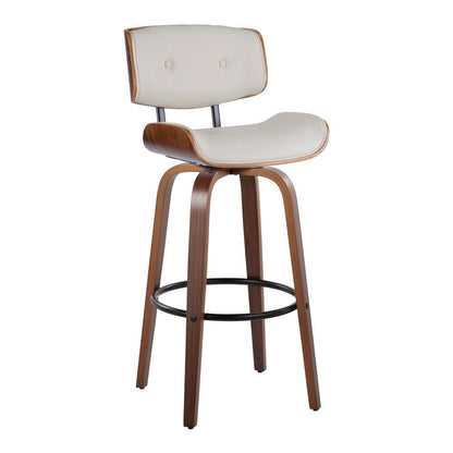Walnut Wood, Black Metal, Cream PU Lombardi 30" Fixed-Height Barstool - Set of 2