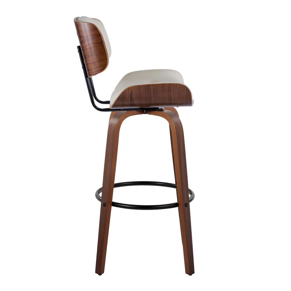 Walnut Wood, Black Metal, Cream PU Lombardi 30" Fixed-Height Barstool - Set of 2