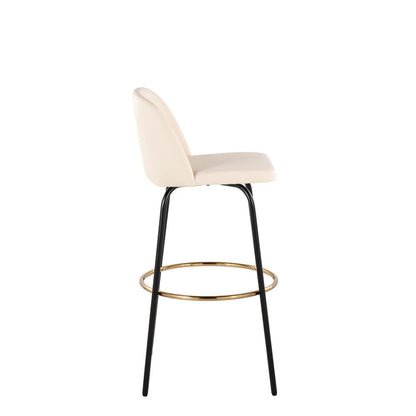 Cream PU, Black Metal, Gold Metal Toriano 30" Fixed Height Barstool - Set of 2
