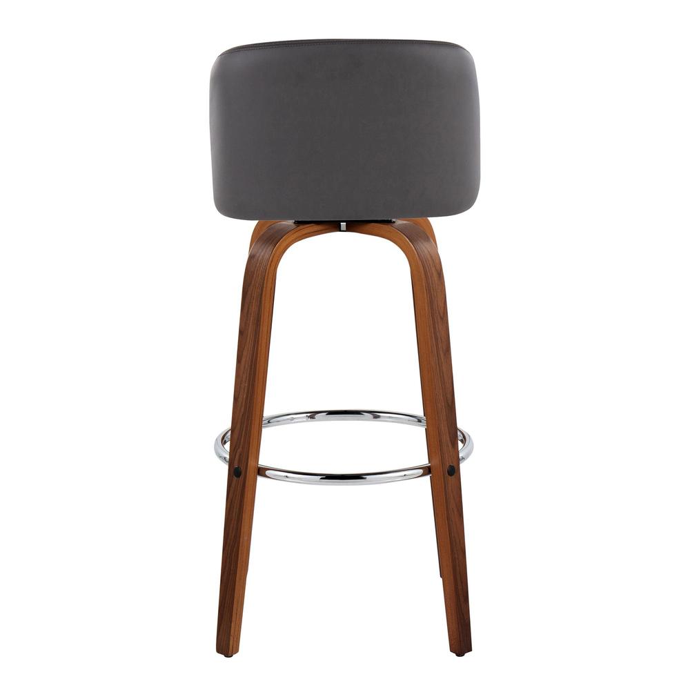 Walnut Wood, Grey PU, Chrome Metal Toriano 30" Fixed-Height Barstool - Set of 2